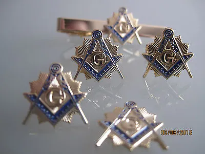 Masonic Master Mason  Cufflinks Lapel Pin Tie Clip And Emblem. Gold Plated. • $27.99