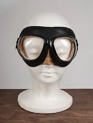 RARE Vintage Mid-Century Aviator Motorcycle Bug Eye Goggles VG - Adjustable • $199