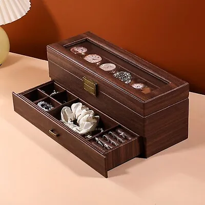 Mens 6 Grids PU Leather Watch Display Case Jewelry Collection Storage Holder Box • £18.99