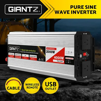 Giantz Power Inverter 2000W/4000W 12V To 240V Pure Sine Wave Camping Car Boat • $196.95