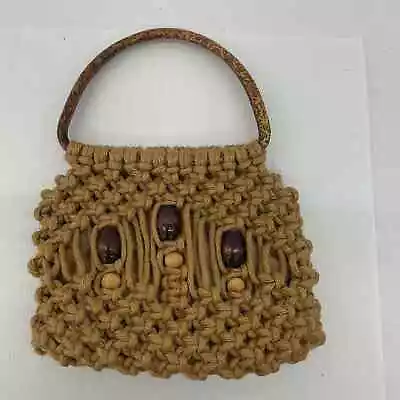 Handmade Tan Macrame Knit Boho Hippie Purse Sewing Bag Top Handle Bag - Women's • $25