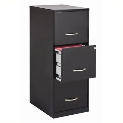 Pemberly Row 3 Drawers Modern Metal Vertical File Cabinet With Lock In Black • $142.93