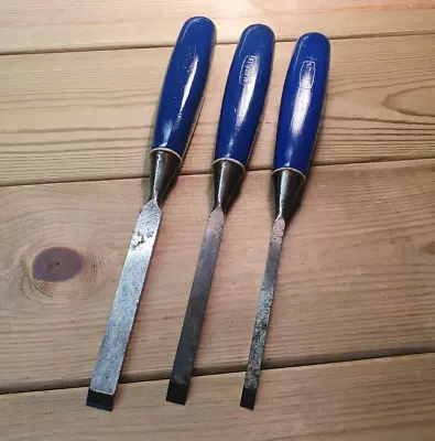 3 X Vintage Graduated Marples Blue Chip Firmer Wood Chisels Old Tools Sheffield • $31.56