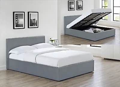 Grey Faux Leather Ottoman Storage Bed Gas Lift Bedframe With Mattress Options • £169.99