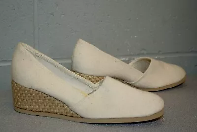 NOS Sz 7 N Vtg  70s Cream Canvas Woven Jute ESPADRILLE Wedge Heel Platform Shoe • $59