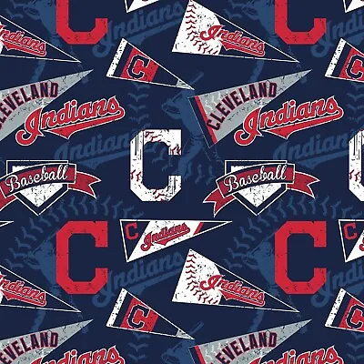 MLB CLEVELAND INDIANS BASEBALL PENNANTS 100% Cotton Fabric Material BTHY 60 W • $5.99