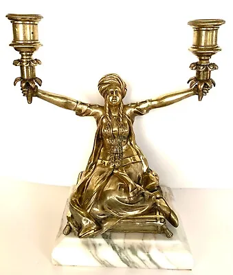 Antique-bronze-candle Holder-arabian Nights-marble Base • $350