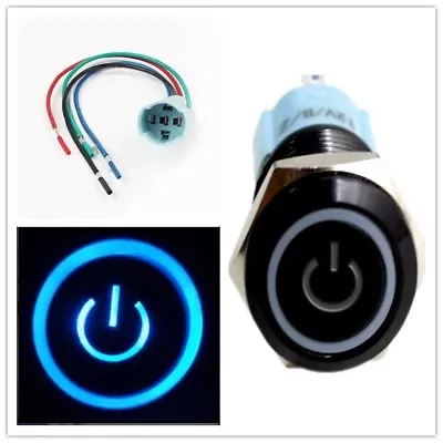 New 16mm Black On Off LED 12V Latching Push Button Power Switch Waterproof • £3.59