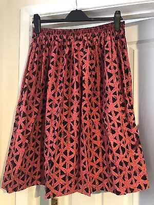 Vintage Designer Liberty Plus Cotton Red Black TrianglePrint Midi Skirt 27” Long • £19