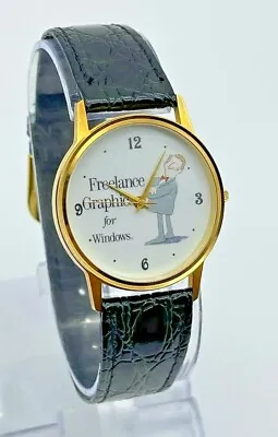 Vintage 1990s Unisex FREELANCE GRAPHICS For Windows Advertising Watch Gold Tone • $11.89