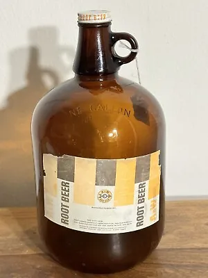 A & W Root Beer 1 Gallon Brown Glass Bottle Jug With Metal Cap 1960s Logo Design • $25