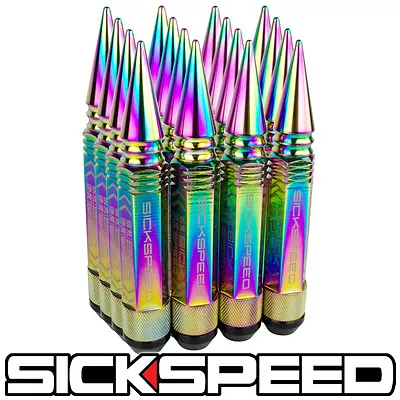 Sickspeed 16 Pc Neo Chrome 5 1/2  Long Spiked Steel Locking Lug Nuts 12x1.5 L16 • $68.75