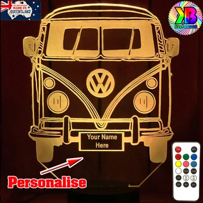 $34.99 • Buy Vw Kombi Van Front Personalised Name Usb Led Night Light 7 Colour Remote Control