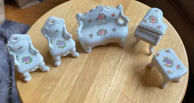 VTG-Lot Of 5-Ceramic Doll House Living/Music Room Furniture-Made In Japan • $25.50