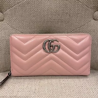 Gucci Gg Marmont Pink Matelasse Leather Zip Around Wallet • $280