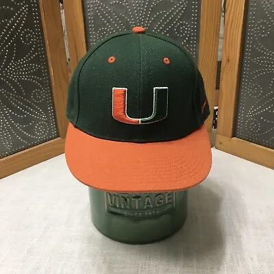 Nike UM University Of Miami Hurricanes Hat 643 Fitted Cap Orange Bill Football 7 • $29.94