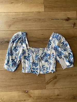 Reformation Luna Top Olympia Shirt Floral Size 0 S New Blue Coquette  • $252.91