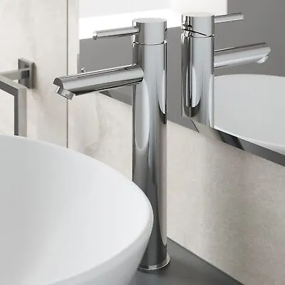 Modern Bathroom High Rise Countertop Basin Mixer Tap Tall Chrome Solid Brass • £33.27