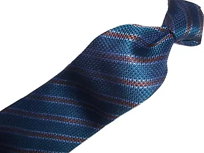 Kiton Napoli Seven Fold Teal Striped Woven Silk Tie 59 L X 3.5 W • $90.35