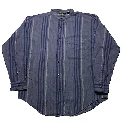 Vintage 90s Bugle Boy Button Up Men’s XL Blue Vertical Stripes Grunge Streetwear • $24.99