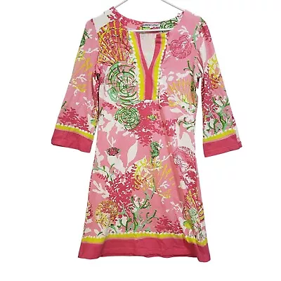 Barbara Gerwit Dress Size S Tropical Pink 3/4 Sleeve V-Neck Resort Wear • $34.16