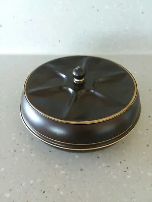 Vintage 7  Round Brown Tin Sewing Box W/Thread And Needles • $18