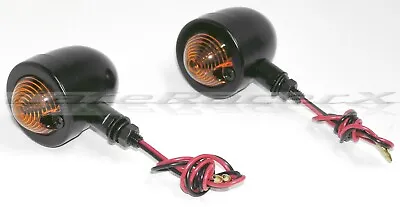 Motorcycle Turn Signal Lights Black With Amber & Red Lens Bullet Style Harley • $15