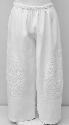 PLUS SIZE LA BASS DESIGN WHITE LINEN LACE TROUSERS/PANTS Size XL • $94.72