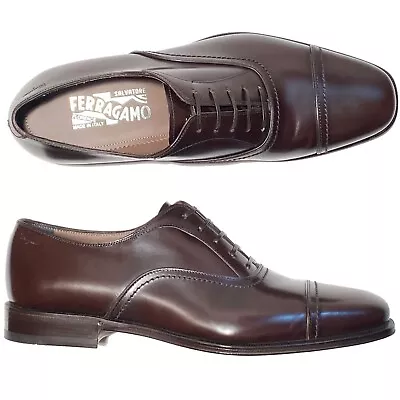 Ferragamo SEUL Leather Cap Toe Welted Oxford Formal Men's Brown Dress Shoes • $545