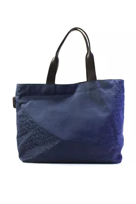 Longchamp Women's Leather Straps Snap Closure Monogram Tote Handbag Blue Size L • $85.39