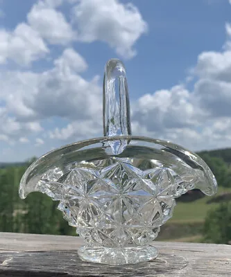 Vintage Lead Glass Cut Crystal Bride Wedding Basket With Handle 6” Tall • $15.19