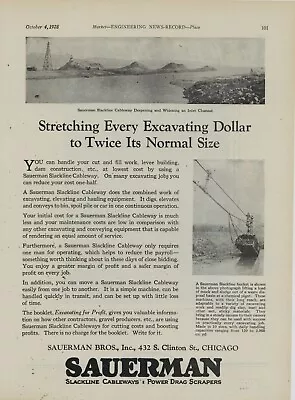 1928 Sauerman Bros. Ad: Slackline Cableway Slackline Bucket Pictured • $17.76