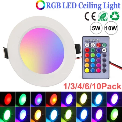 £9.09 • Buy 5W 10W RGB Dimmable LED Ceiling Light Recessed Round Downlight 16 Color Changing