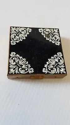 Makeup Compact Enamel Art Deco Black White Square Vintage Hinged • $9.59