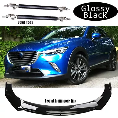 For Mazda CX-3 CX-5 CX-7 Front Bumper Lip Splitter Spoiler Glossy+Strut Rods • $79.99