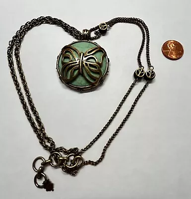 Vintage 80s - Turquoise Butterfly/Peace Sign - G/B Tone Pendant Costume Hippie • $0.95