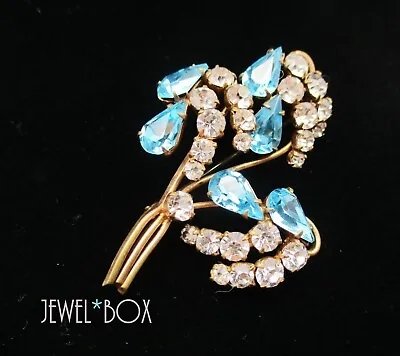 £22 • Buy 💝 ART DECO 1940s Blue Topaz Diamond Rhinestone Flower Spray Brooch Vintage Gift