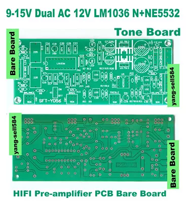 9-15V Dual AC 12V LM1036 N+NE5532 Tone Board HIFI Pre-amplifier PCB Bare Board • $4.99