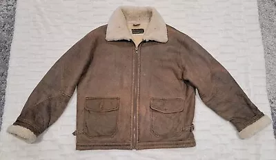 Military Genuine Leather Shearling Lined Bomber Heavy Jacket Men Sz XL Full Zip  • $139.43