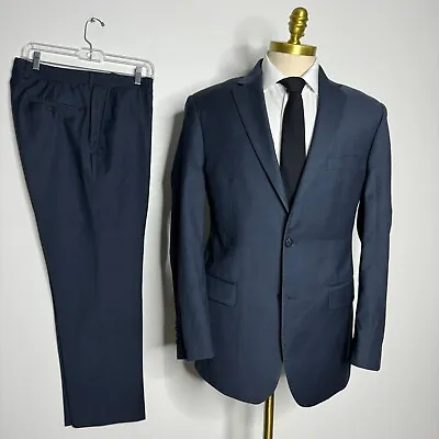 Jos A Bank Tailored Fit Suit Mens Solid Blue 100% Wool 42L 36W • $85.99