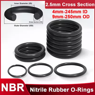 2.5mm Cross Section Metric Nitrile Rubber O Ring NBR 4mm-245mm ID Oil Seals • $3.07