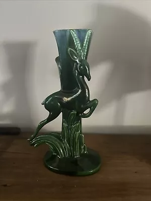 Royal Haeger Leaping Gazelle Green Blue Art Glazed Tall Ceramic Vase • $58