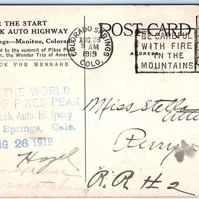 1919 Colorado Springs Manitou Pikes Peak Summit Careful Fire Mountain Cancel A63 • $9.25