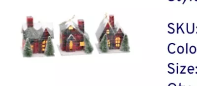 Martha Stewart Christmas Ornaments CUTE Set Of 3 Red Plaid Putz Houses W/ Lights • $21.50