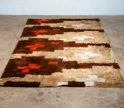 Mid Century Modern Area Shag Rug Regal Rugs Pile Large Brown White Mcm Red 70s • $898.98