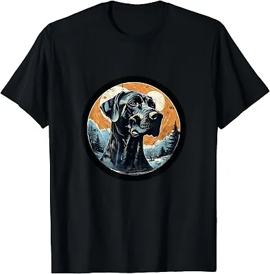 Vintage Great Dane Dog Moon Winter Forest Gift Unisex T-Shirt • $19.95