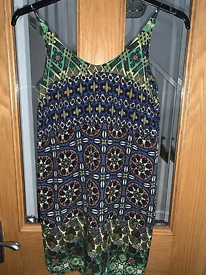 £3.50 • Buy Ladies Topshop Cami Strappy Short Dress  Uk4 Multi Print Green