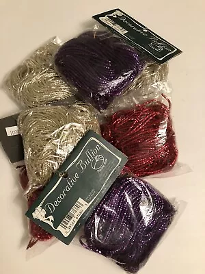 BULLION THREAD... LOT Of 7 Packets/  2 Oz. Bags/ Metallic Red Purple Silver • $14