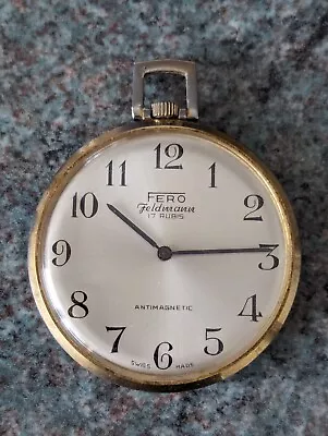 Vintage Fero Feldmann 17 Jewels Pocket Watch W/Solid Silver Fob Chain Working  • £25