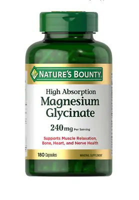 Nature's Bounty High Absorption Magnesium Glycinate 240 Mg 180 Capsules • $22.99